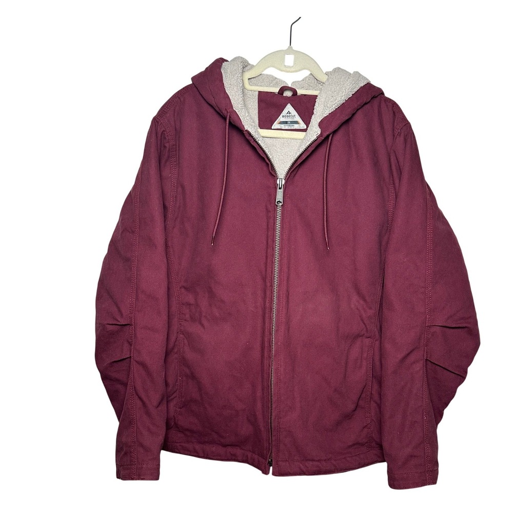 Ridgecut Toughwear Womens 2X Burgundy Canvas Sherpa Lined Hooded Work Jacket